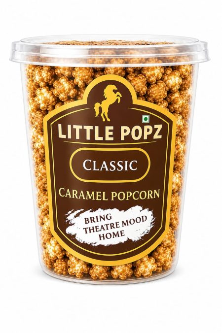 Little Popz Classic Caramel Popcorn 70g pack with crunchy caramel-coated mushroom popcorn