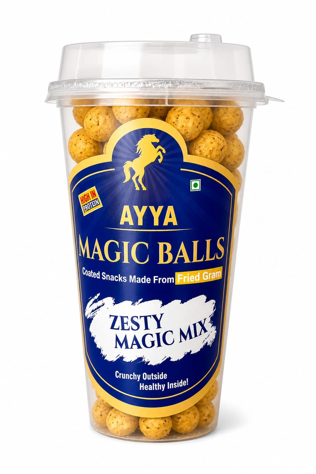 Ayya Magic Balls Zesty Magic Mix crunchy coated fried gram snack cup 90g